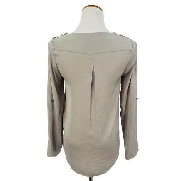 Zara Basic Gray Rolled Sleeves Pyramid Studded Shoulder Blouse - Picture 4 of 15